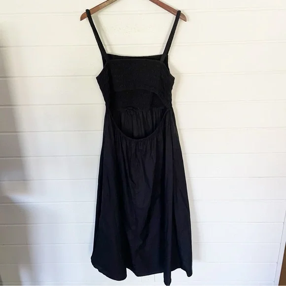 Old Navy Open Back Smocked-Bodice Black Cotton-Poplin Midi Fit&Flare Dress XL - Picture 10 of 12